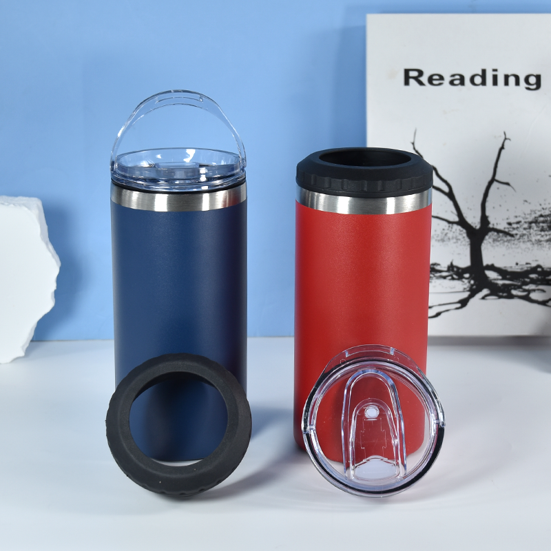 Custom Printed Black Drink Can Cooler 16oz Stainless Steel Tumbler Laser Blanks Powder Coat Tumblers Bottom with Bottle Opener