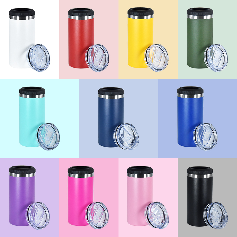 Custom Printed Black Drink Can Cooler 16oz Stainless Steel Tumbler Laser Blanks Powder Coat Tumblers Bottom with Bottle Opener