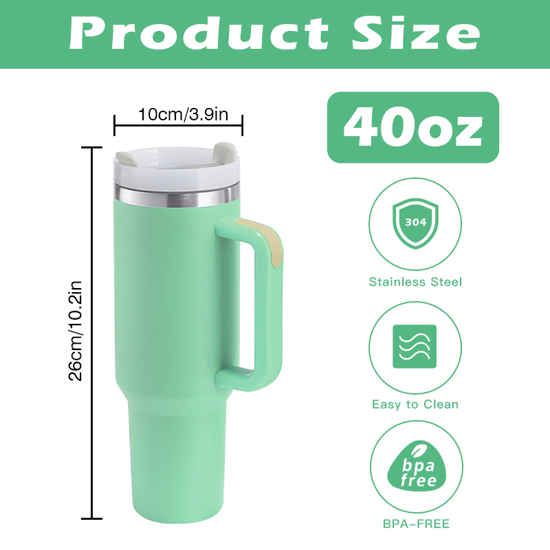 H2.0 40oz Powder Coated Travel Mug with Handle Stainless Steel 40 oz Tumbler Mix Colors Metal Cup Travel Coffee Mug