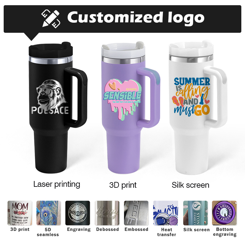 H2.0 40oz Powder Coated Travel Mug with Handle Stainless Steel 40 oz Tumbler Mix Colors Metal Cup Travel Coffee Mug