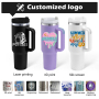 H2.0 40oz Powder Coated Travel Mug with Handle Stainless Steel 40 oz Tumbler Mix Colors Metal Cup Travel Coffee Mug