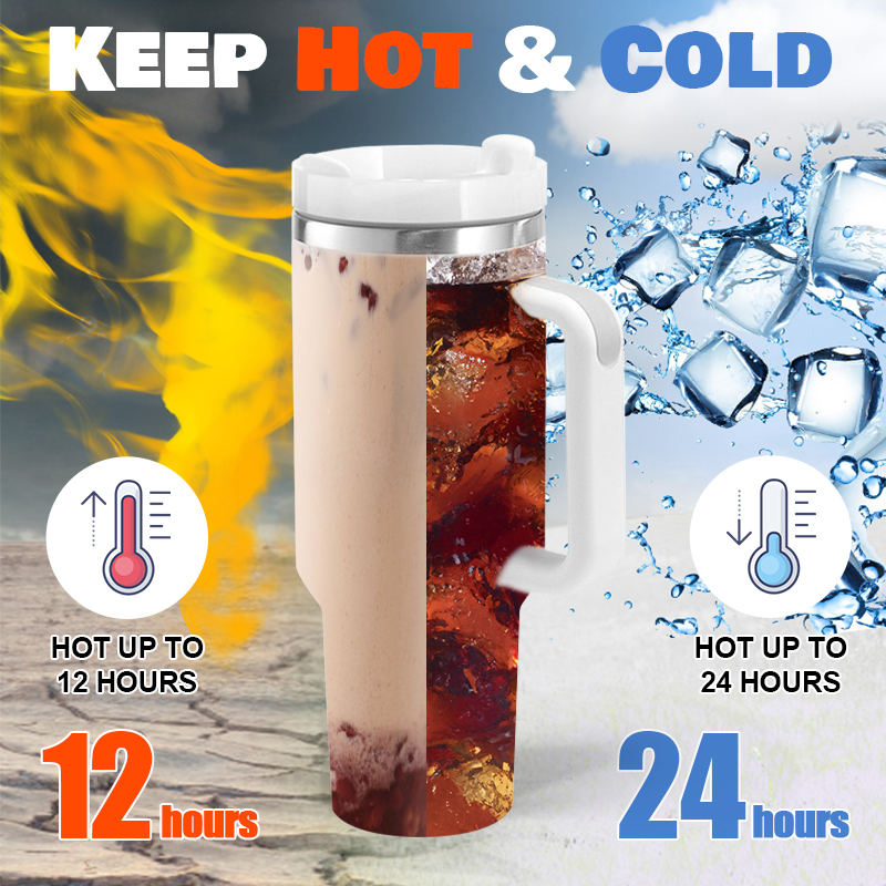 H2.0 40oz Powder Coated Travel Mug with Handle Stainless Steel 40 oz Tumbler Mix Colors Metal Cup Travel Coffee Mug