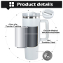 H2.0 40oz Powder Coated Travel Mug with Handle Stainless Steel 40 oz Tumbler Mix Colors Metal Cup Travel Coffee Mug