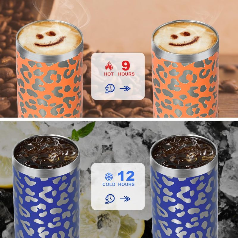 20oz Leopard Tumbler with Lid and Straw 4 Pack Stainless Steel Cheetah Tumbler Leopard Print Gift Coffee Skinny Tumbler