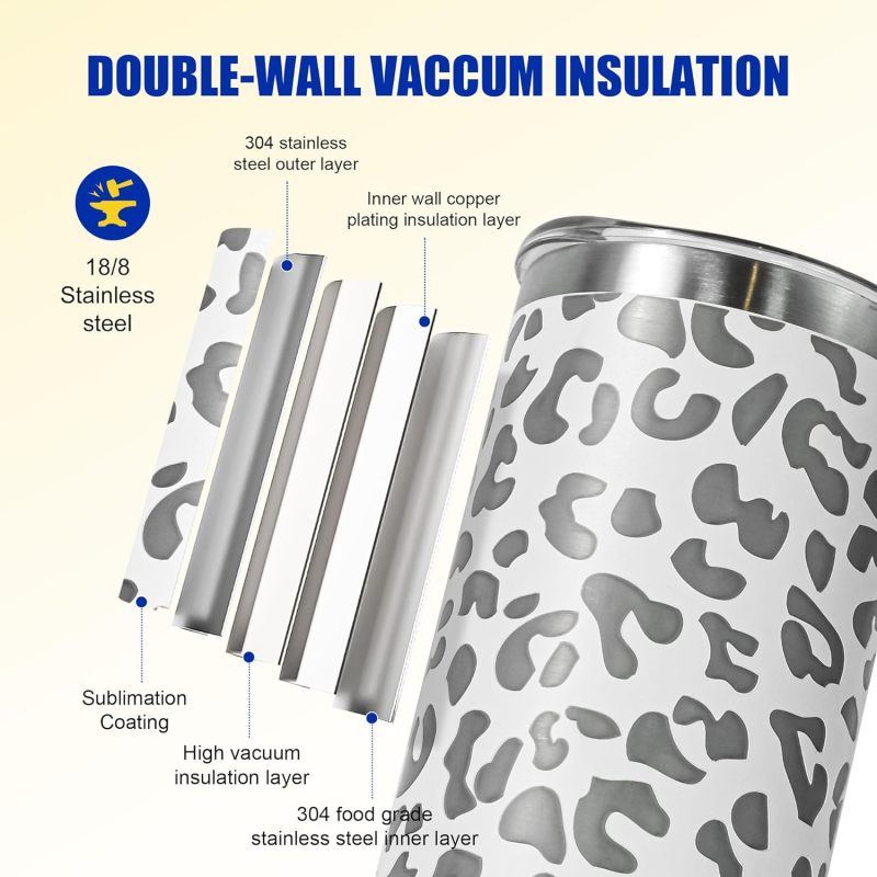 20oz Leopard Tumbler with Lid and Straw 4 Pack Stainless Steel Cheetah Tumbler Leopard Print Gift Coffee Skinny Tumbler