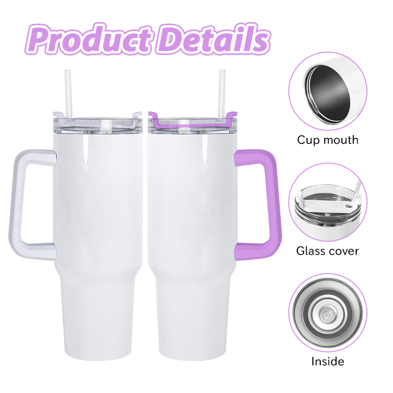 RTS White 40oz Sublimation Tumblers Small Pack 12pcs Travel Mugs Classic Design Cold Thermal Insulation Handle Lid USA Warehouse