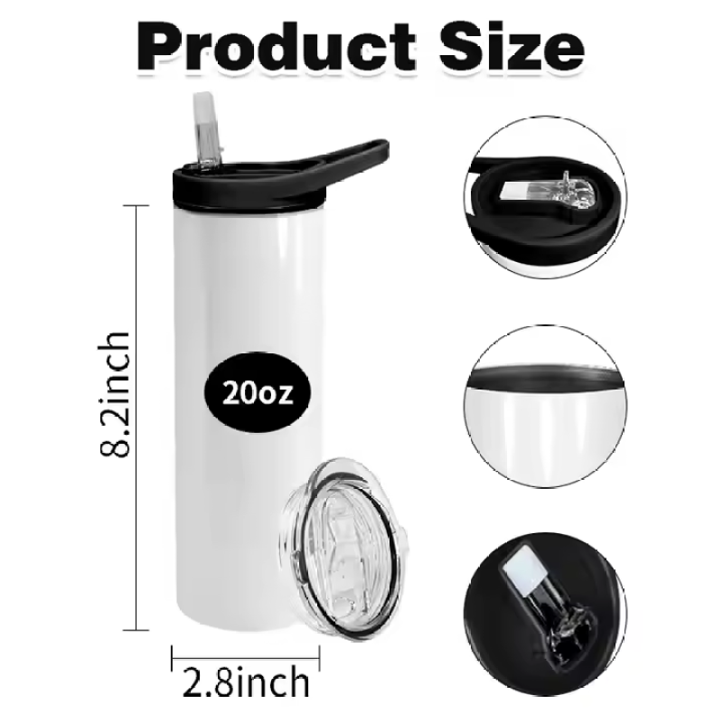 US RTS 20oz Double-Walled Stainless Steel Tumbler Vacuum Flask Bottle with Black Screw Lid Clear Slide Lid 25pcs/Ctn in Stock