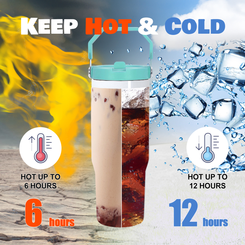 30oz Glossy Flip Straw Tumbler With Handle Insulated Stainless Steel Sublimation Blank Water Bottle for DIY Heat Press