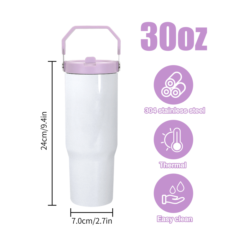 30oz Glossy Flip Straw Tumbler With Handle Insulated Stainless Steel Sublimation Blank Water Bottle for DIY Heat Press