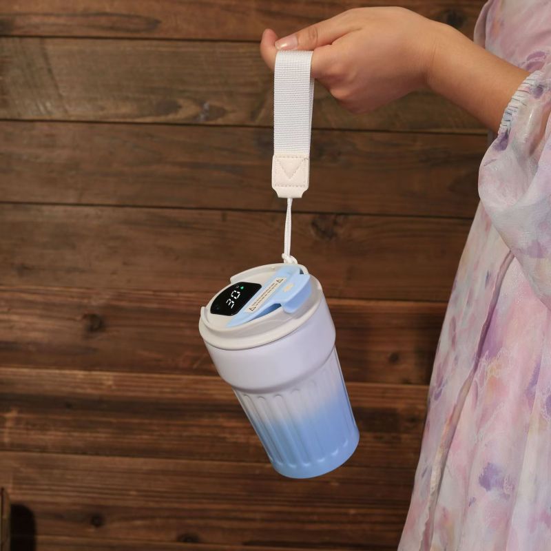 Double Wall Stainless Steel  Ombre Color Coffee Cups With Intelligent Temperature Display Lid Reusable Iced Hot Drinking Cup