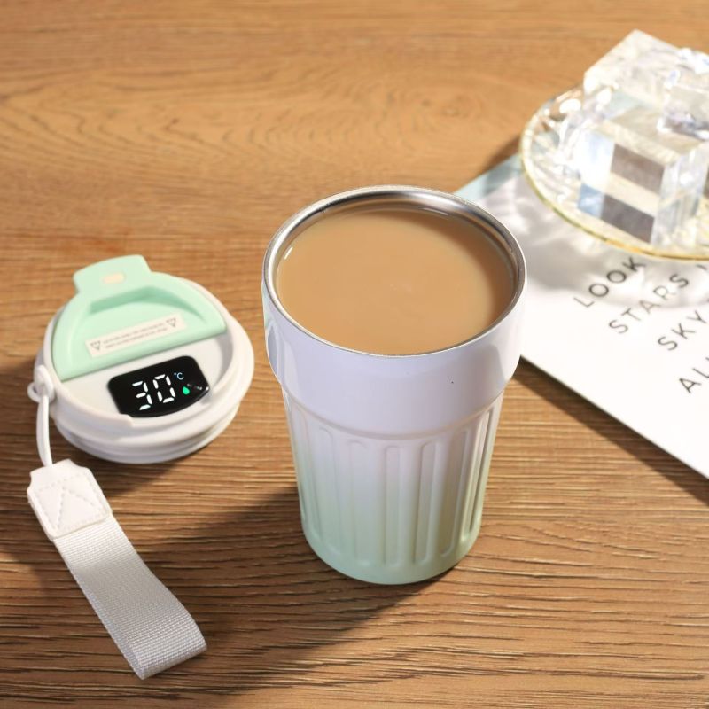 Double Wall Stainless Steel  Ombre Color Coffee Cups With Intelligent Temperature Display Lid Reusable Iced Hot Drinking Cup