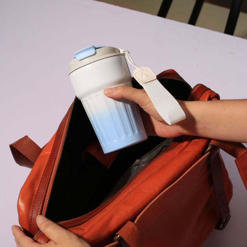 Double Wall Stainless Steel  Ombre Color Coffee Cups With Intelligent Temperature Display Lid Reusable Iced Hot Drinking Cup