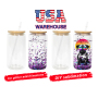 US Warehouse 16oz Tumblers Double Wall Jar Sublimation Clear Can Pred-rilled Hole Snow Globe with Bamboo Lid and Plastic Straw