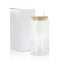 US Warehouse 16oz Tumblers Double Wall Jar Sublimation Clear Can Pred-rilled Hole Snow Globe with Bamboo Lid and Plastic Straw