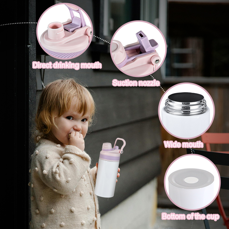 RTS 25pcs/ctn 12oz Sublimation School Water Bottle Insulated Kids Flat Tumbler with 2-in-1 Drinking Lid