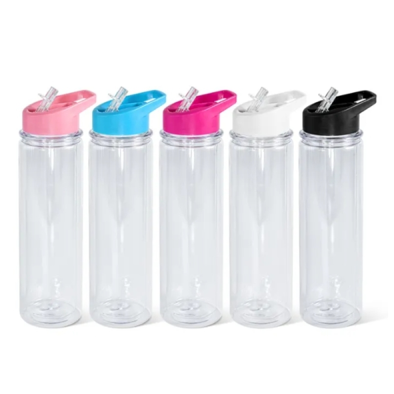RTS STOCKED Pre-drilled 17oz Double Walled Snow Globe BPA Free Acrylic Water Bottles with Plug Flip Straw Tumblers