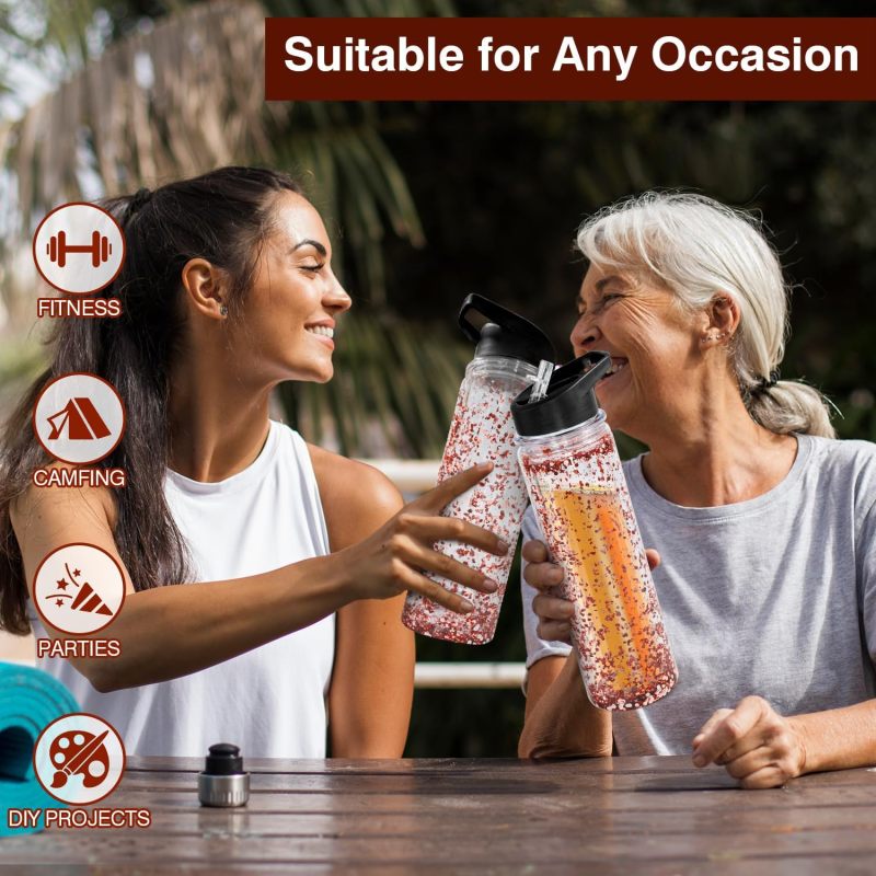 RTS STOCKED Pre-drilled 17oz Double Walled Snow Globe BPA Free Acrylic Water Bottles with Plug Flip Straw Tumblers