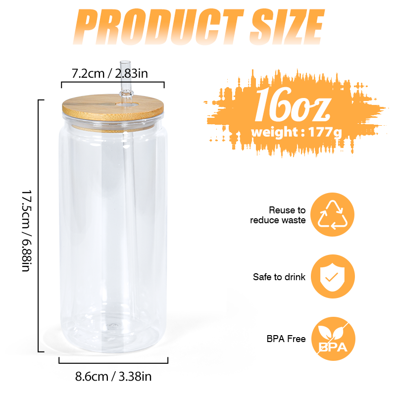 20oz Tumblers Double Wall Plastic Pre-drilled Mason Jar Snow Globe Acrylic Tumbler with Wooden Lids and Straw