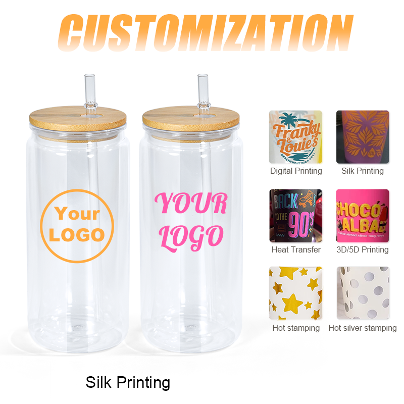 20oz Tumblers Double Wall Plastic Pre-drilled Mason Jar Snow Globe Acrylic Tumbler with Wooden Lids and Straw