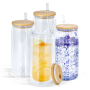 20oz Tumblers Double Wall Plastic Pre-drilled Mason Jar Snow Globe Acrylic Tumbler with Wooden Lids and Straw