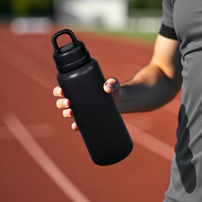 US RTS 26oz Stainless Steel Water Bottle Powder Coating Double Walled Tumbler Press Open Lid Vacuum Flask for Laser Black