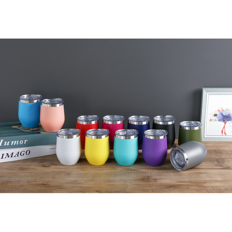 Powder Coated Custom logo 12oz Double Wall Vacuum Stainless Steel Mugs Wine Tumbler Colorful Mug for Laser Engraving Printing