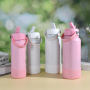 Custom logo Laser 32oz Powder Coated Sports Theromses Stainless Steel Vacuum Insulated Water Bottle with Silicone Bottom