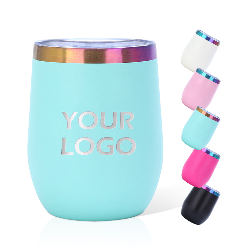 Custom logo 12oz Double Wall Vacuum Stainless Steel Mugs Wine Tumbler Colorful rainbow Mugs for Laser Engraving Printing