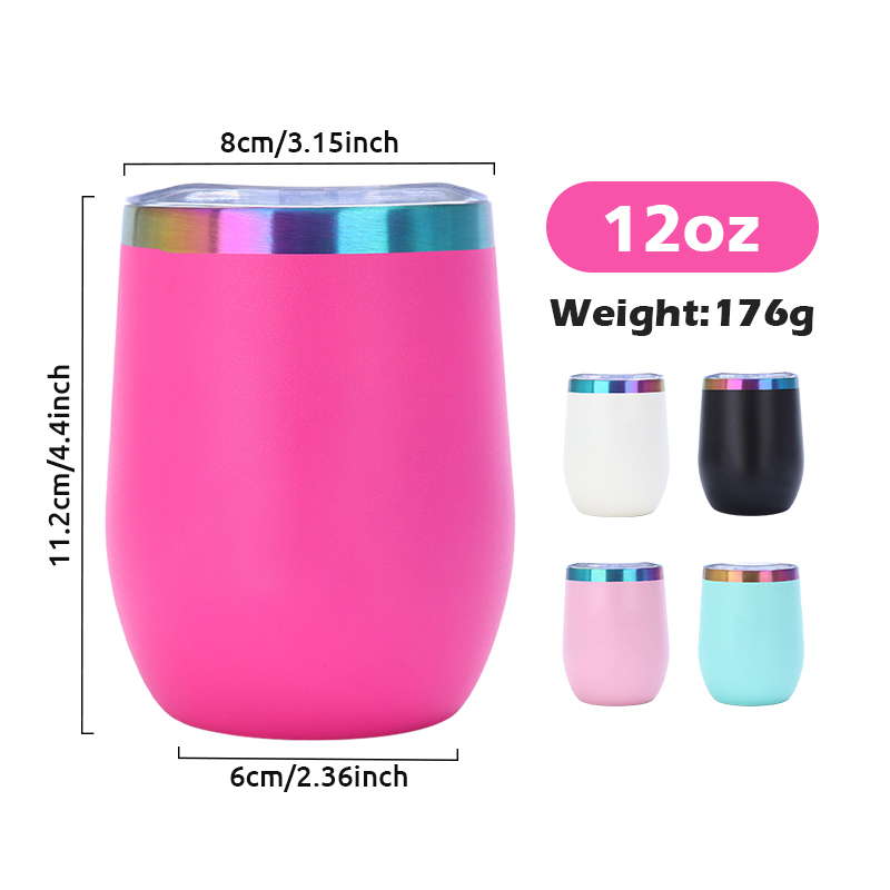 Custom logo 12oz Double Wall Vacuum Stainless Steel Mugs Wine Tumbler Colorful rainbow Mugs for Laser Engraving Printing