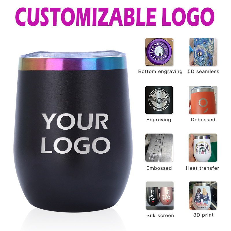 Custom logo 12oz Double Wall Vacuum Stainless Steel Mugs Wine Tumbler Colorful rainbow Mugs for Laser Engraving Printing