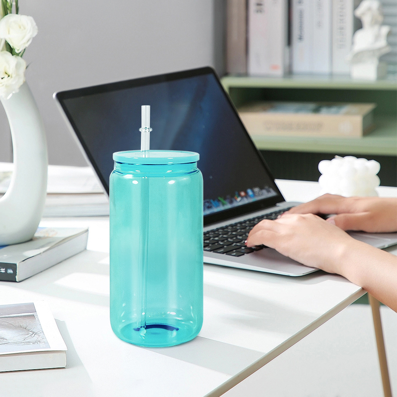 RTS 10pcs/ctn Sublimation Glass Cans 16oz Colored Borosilicate Coffee Cup Mug Water Tumbler Dinking Glasses with Lid Straw