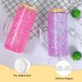 Pre-drilled 12oz 16oz 20oz Glass Jar Double Wall Tumblers Bamboo Lid Snow Globe Glass Cups With Handle DIY Glitter Bottle