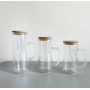 Pre-drilled 12oz 16oz 20oz Glass Jar Double Wall Tumblers Bamboo Lid Snow Globe Glass Cups With Handle DIY Glitter Bottle