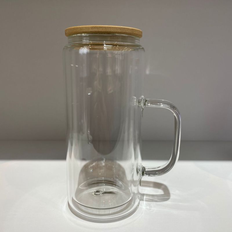 Pre-drilled 12oz 16oz 20oz Glass Jar Double Wall Tumblers Bamboo Lid Snow Globe Glass Cups With Handle DIY Glitter Bottle