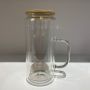 Pre-drilled 12oz 16oz 20oz Glass Jar Double Wall Tumblers Bamboo Lid Snow Globe Glass Cups With Handle DIY Glitter Bottle
