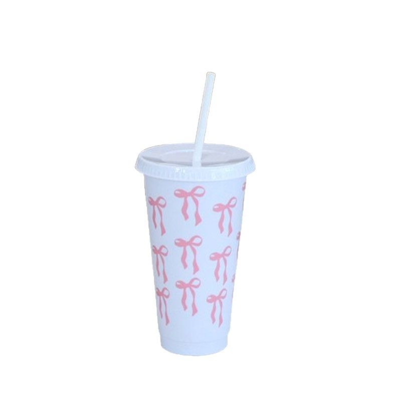 Hot Selling Large Capacity Bowknot Plastic Cup Convenient Portable Car Coffee Cup Camping Tea Cups Boba Tea Tumbler with Lids