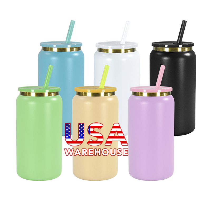 RTS  6pack Metal Stainless Steel 16oz Can Cup Gold Underneath 16oz Stainless Steel Tumbler Can