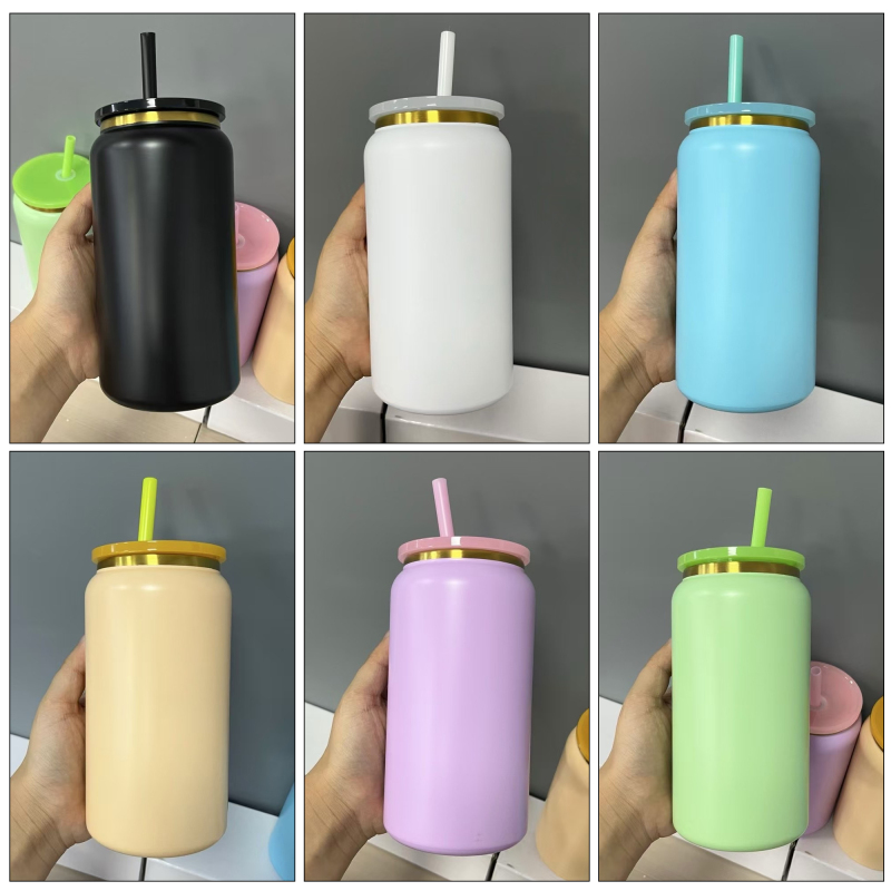 RTS  6pack Metal Stainless Steel 16oz Can Cup Gold Underneath 16oz Stainless Steel Tumbler Can