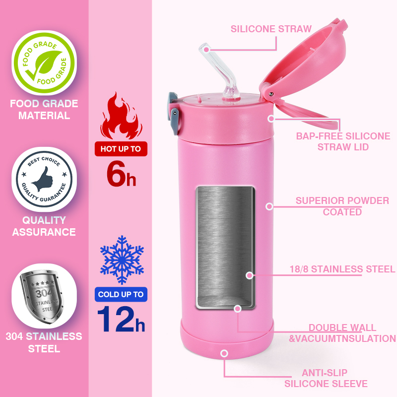 Powder Coated 12oz Tumbler Stainless Steel School Kid Bounce Sippy Water Bottle Thermal Flask 24pcs/ctn