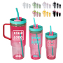 Reusable 3 in 1 40oz Plastic Water Bottles Cups Set clear Colored Tumbler Beer Mugs with Handle and Colored Lids ECO BPA Free