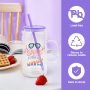 US Stocked 25pcs/ctn Handled Snow Globe 16oz Double Wall Glass Tumbler Colorful Lid Snow Globe Glass Can with Pre-drilled Hole