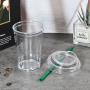 Wholesales Custom logo Printing 10oz Plastic PS Single Wall Cup with Lid and Colored Plastic Straw Coffee Cup