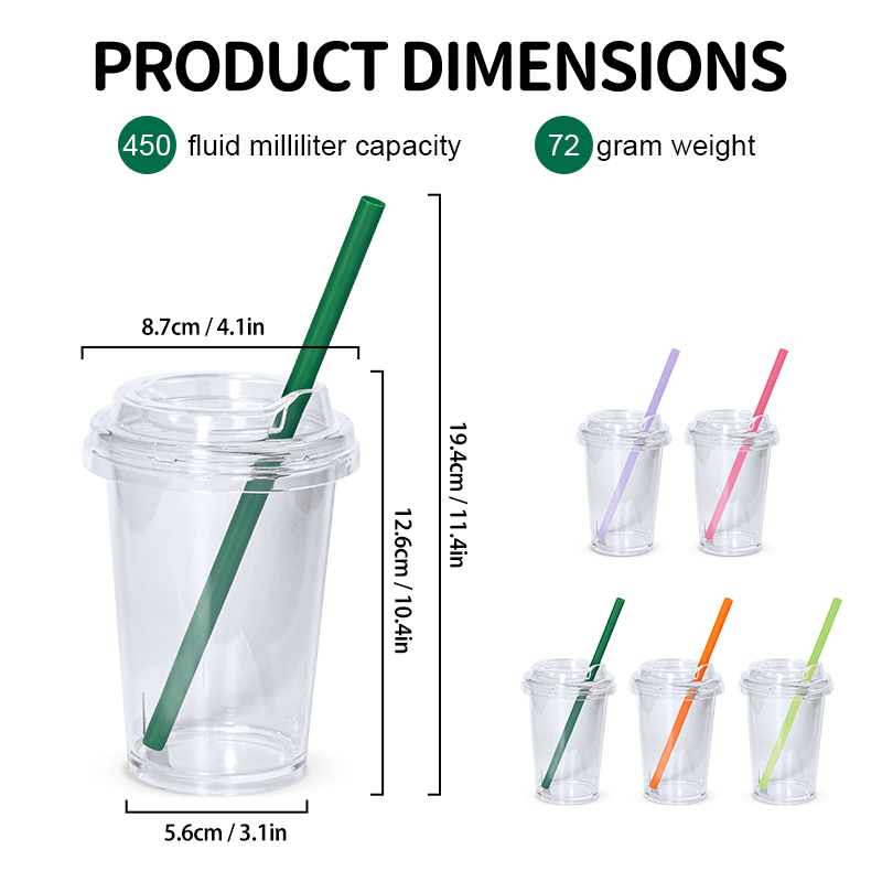 Wholesales Custom logo Printing 10oz Plastic PS Single Wall Cup with Lid and Colored Plastic Straw Coffee Cup