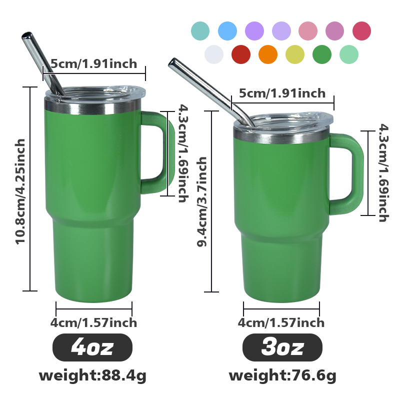 DSY 13 Colors Available Custom Logo 3oz 4oz Mini Shot Glass Handle Tumbler Double Wall Stainless Steel Cup with Straw Lid