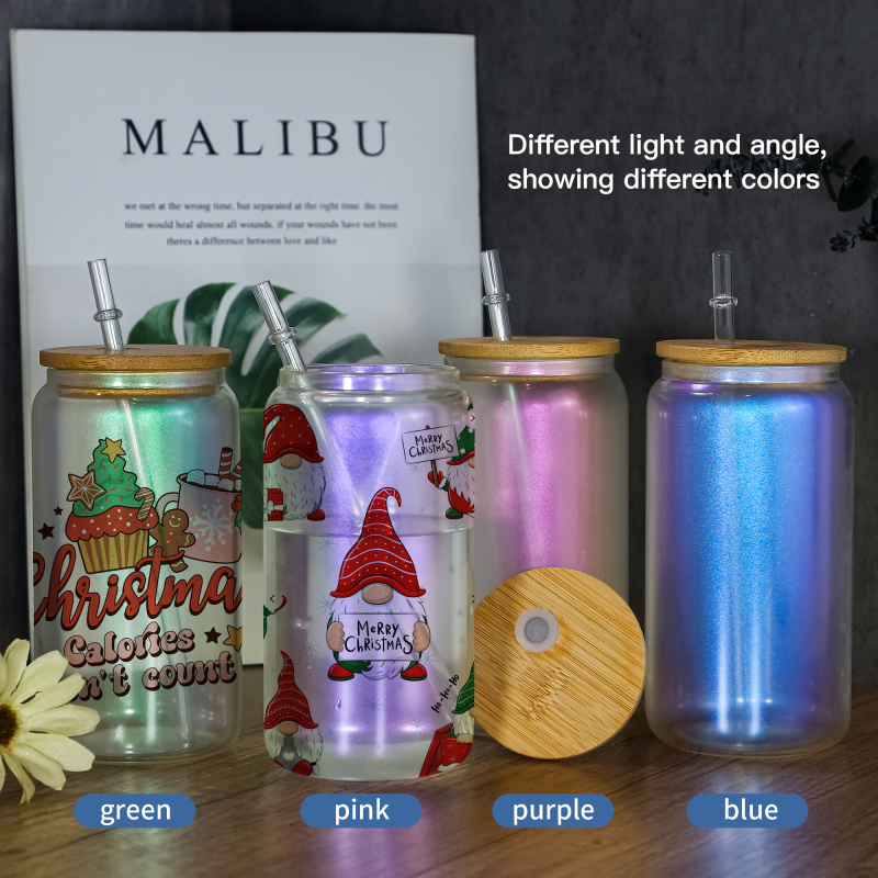 16oz Cups 16oz Colorful Rainbow Sublimation Coffee Glass Cup Mug Beer Can With Color Plastic Lid and Straw for Heat Printing