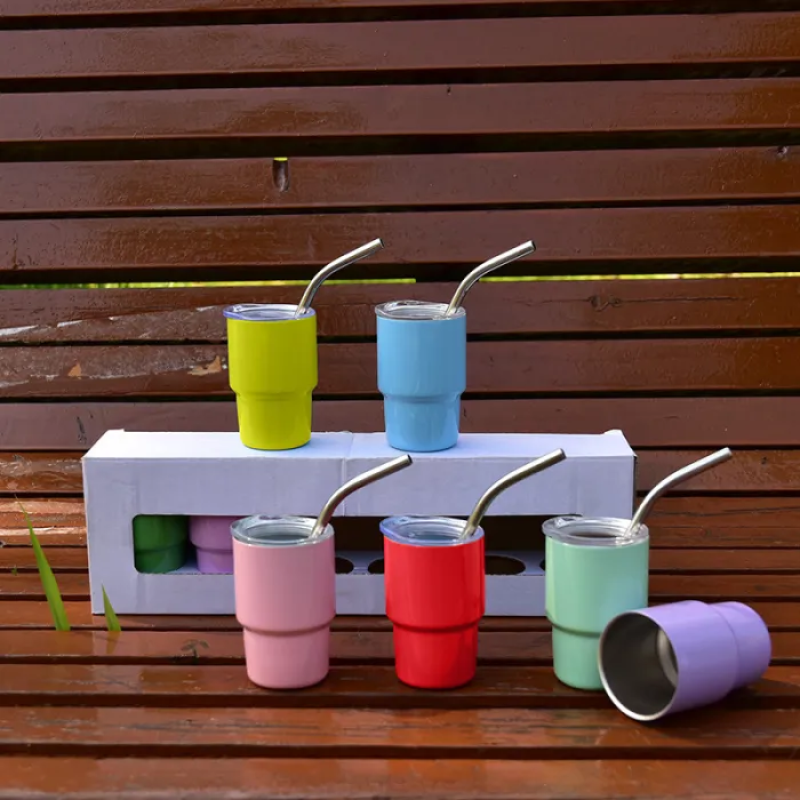 USA RTS Mini 3oz Sublimation Blanks Double Wall Stainless Tumbler Assorted 12 Colors Mix Shot Glass with Metal Straw 48pcs/Ctn