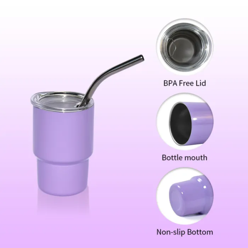 USA RTS Mini 3oz Sublimation Blanks Double Wall Stainless Tumbler Assorted 12 Colors Mix Shot Glass with Metal Straw 48pcs/Ctn