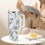 Fast Customization 40oz Powder Coated Double Wall Stainless Steel Tumblers Travel Mug with Flower Pattern White