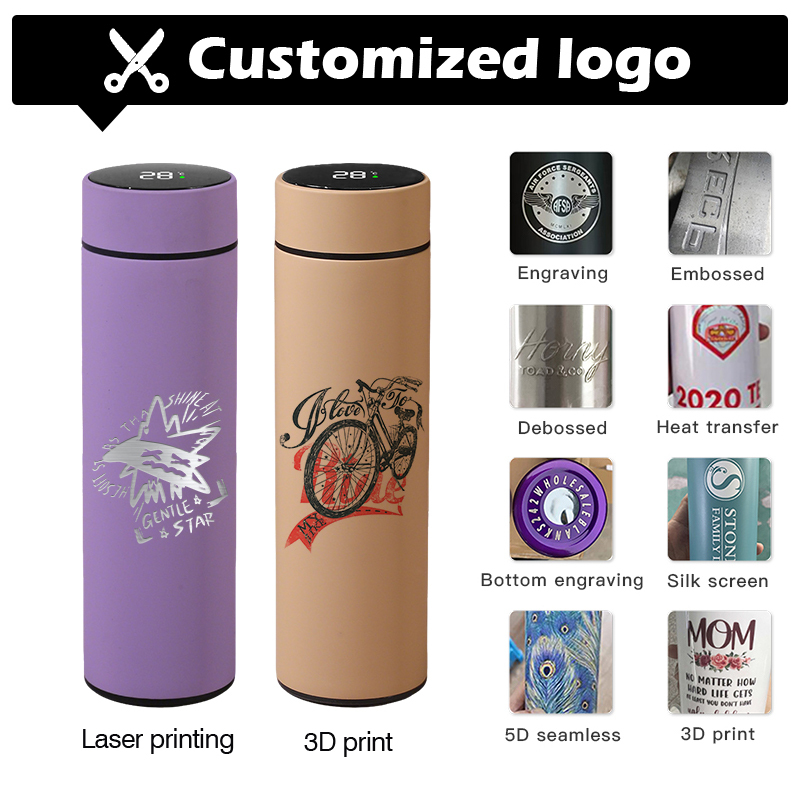 Custom Logo Color 500ml LED Temperature Display Double Wall Stainless Steel Insulated Water Bottle Vintage for Business Gifts