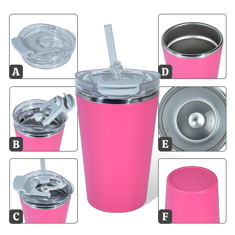 Wholesale 420ml Travel Tumbler Outer Plastic Wide Mouth Stainless Steel Travel Mug with Leak-proof Lids for Outdoor